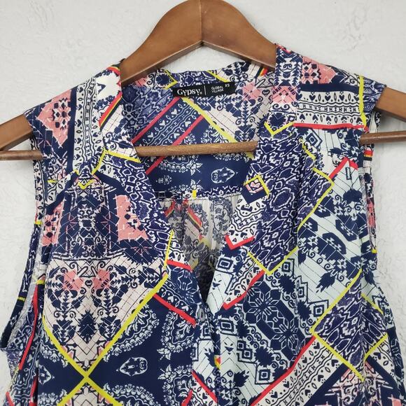 Gypsy 05 Silk Blouse Button Up Sleeveless Print - XS - Picture 2 of 5